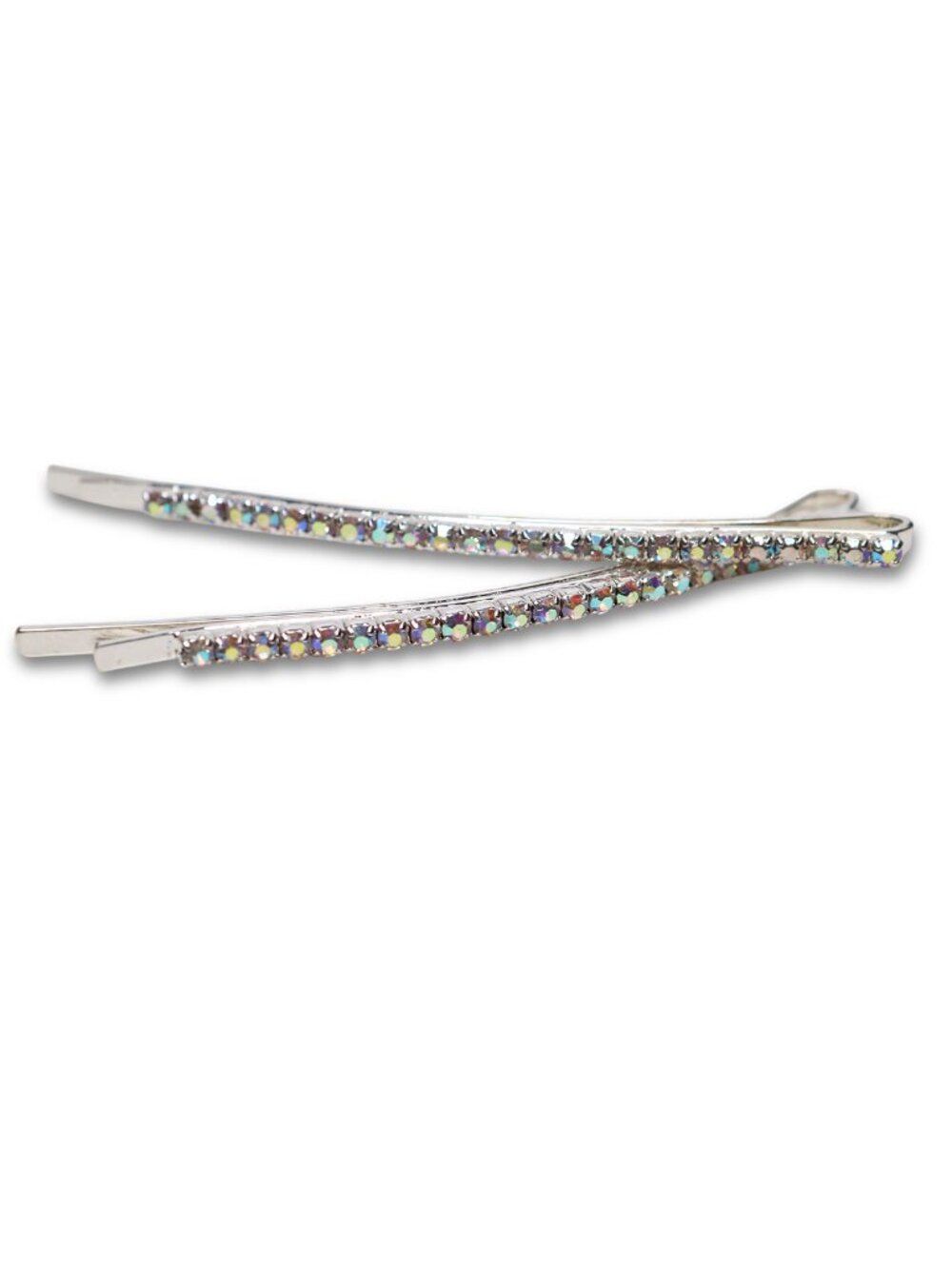 Vintage AB Rhinestone Long Bobby Pins Silver Tone Crystal Hair Slides Set